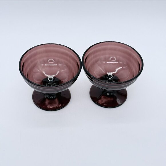 Set of 2 Vtg Depression Glass Hazel Atlas Moderntone Amethyst Champagne Glasses - Picture 5 of 5